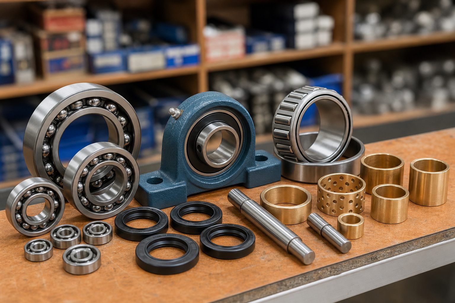 Assorted bearings, pillow block housing, oil seals and bushes for Karachi machinery maintenance supply