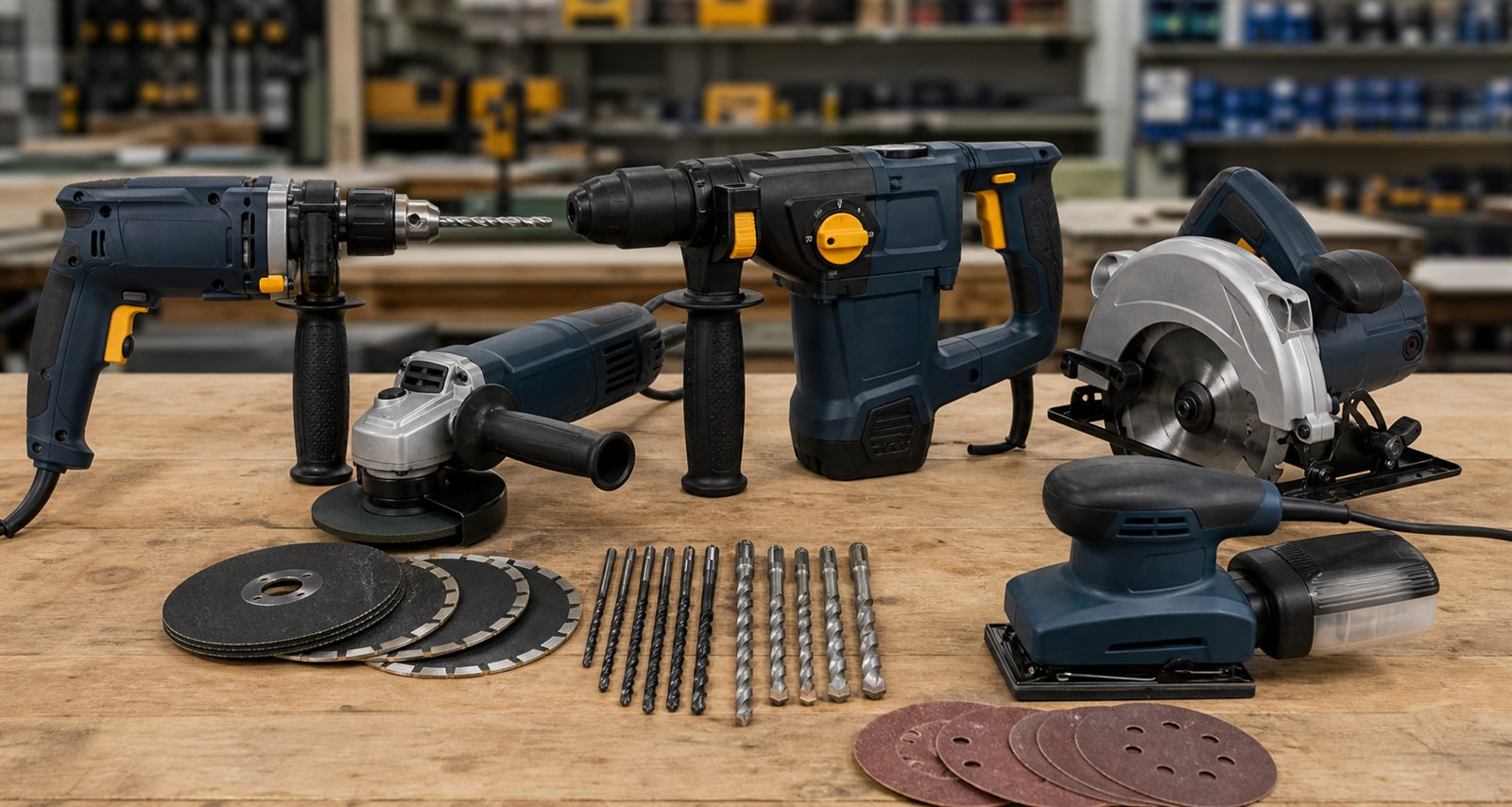 Drills, grinder, rotary hammer, circular saw, sanding tool, bits and discs for Karachi power tool supply